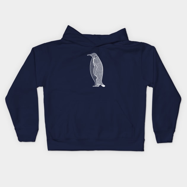 Emperor Penguin Ink Art - on dark colors Kids Hoodie by Green Paladin